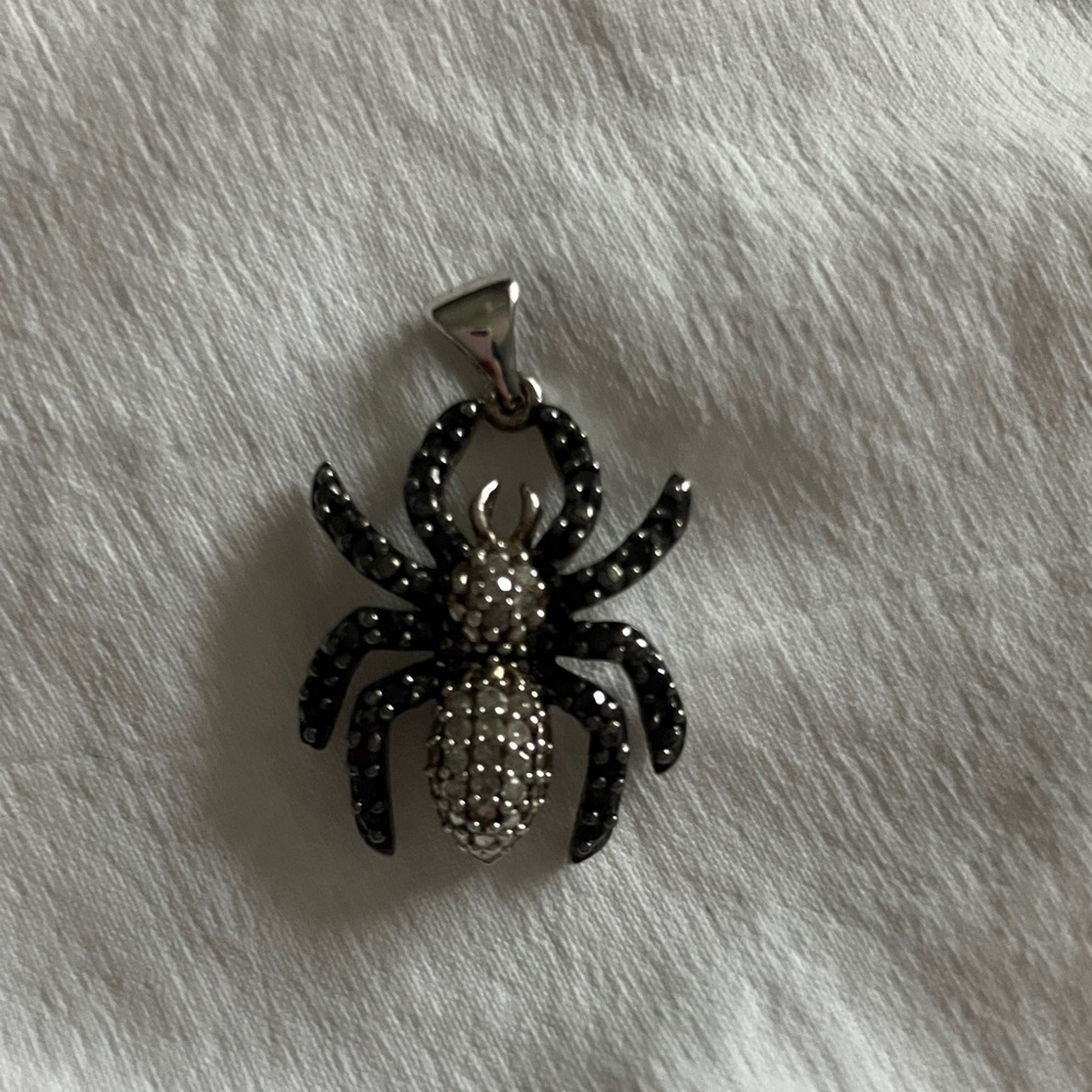 Sterling Silver - Excellent - condition -  Black and Silver Spider Pendant